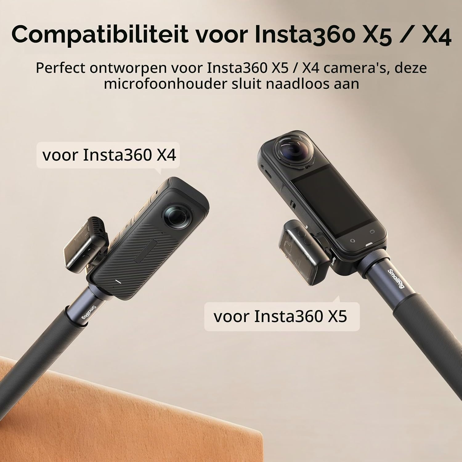 Detalle de SMALLRIG 5825 coldshoehouder voor Insta360 X5/X4, 360° draaibaar
