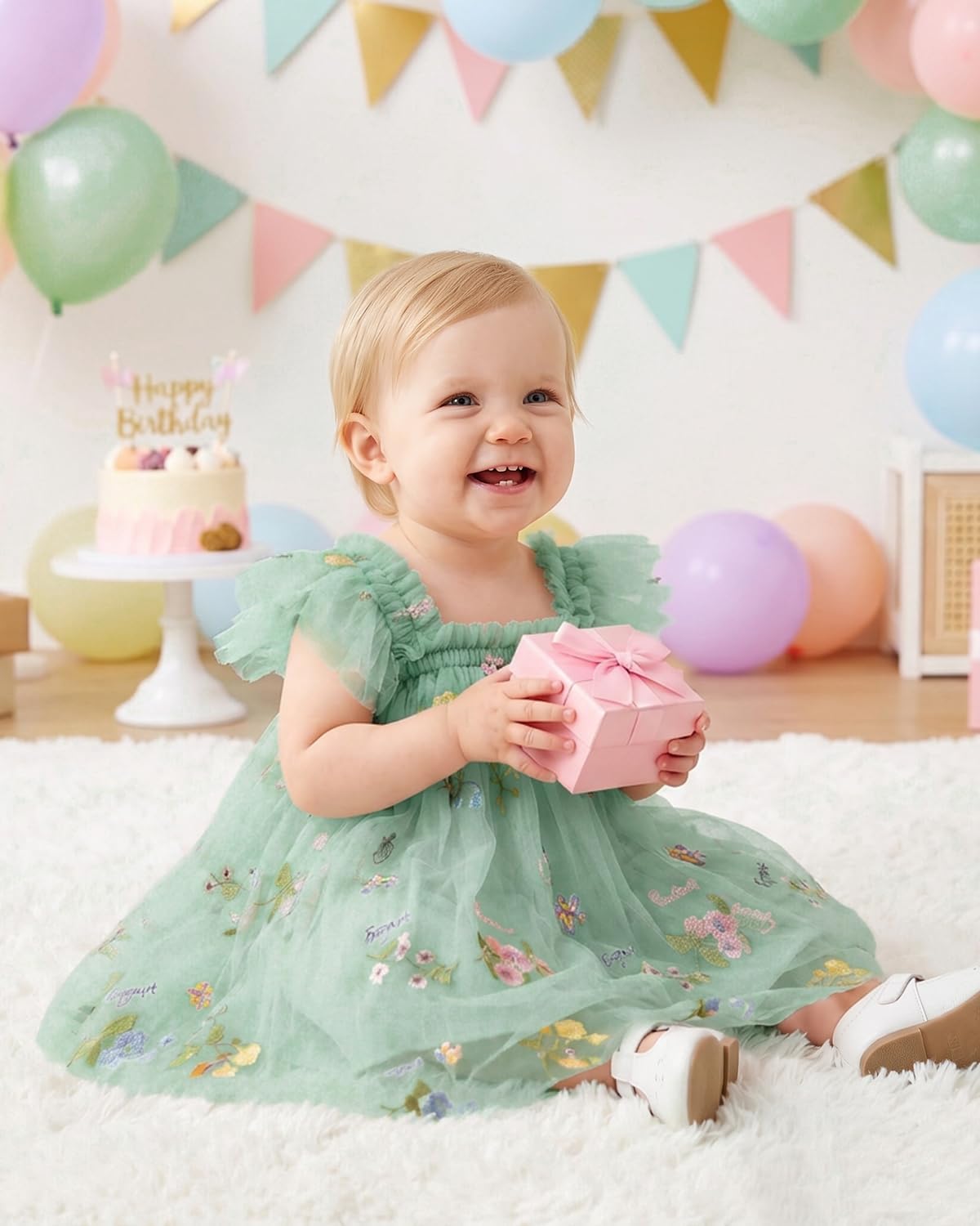 Detalle 2 de DivingBirds mouwloze tulejurk voor babymeisjes met vlinder- en bloemenmotief