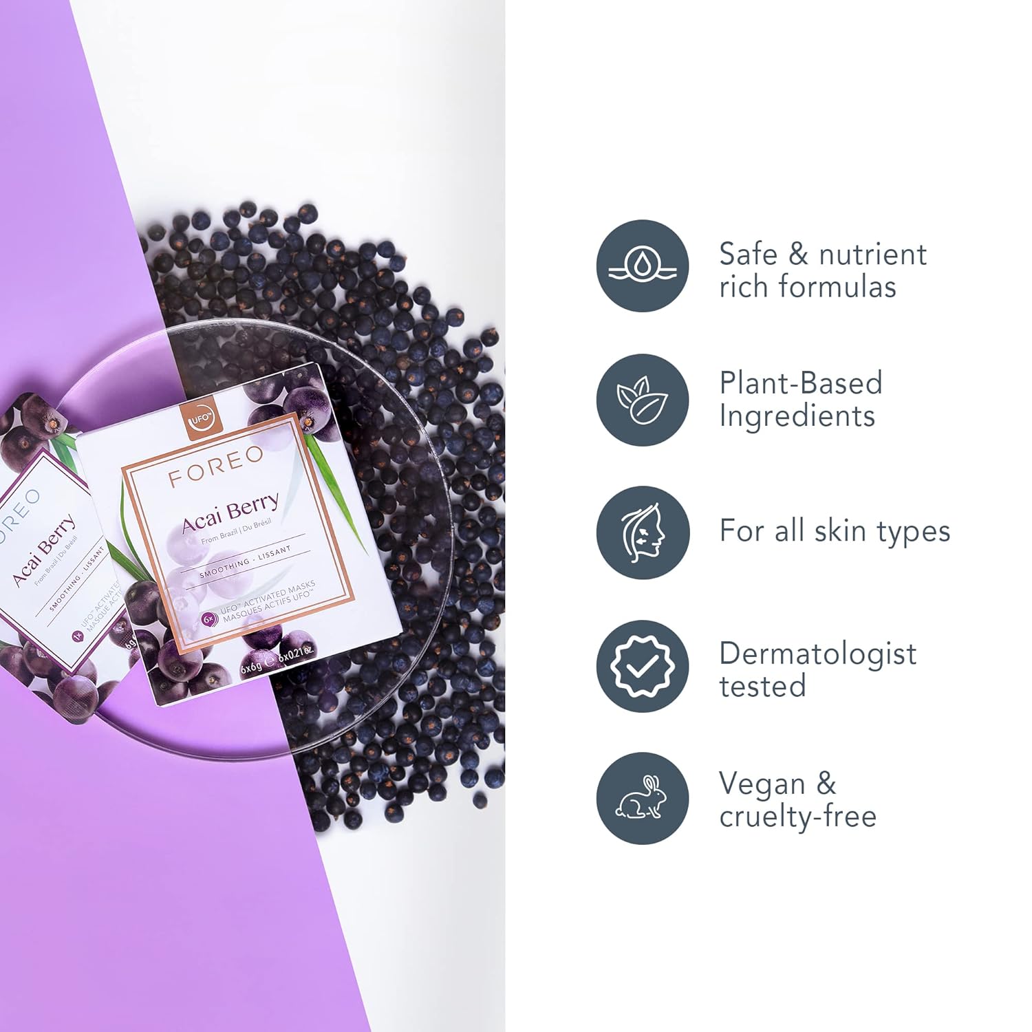 Thumbnail 4 de FOREO Acai Berry UFO-aktivierte Gesichtsmaske (6er-Pack) für trockene & alternde Haut – kompatibel mit allen UFO-Geräten