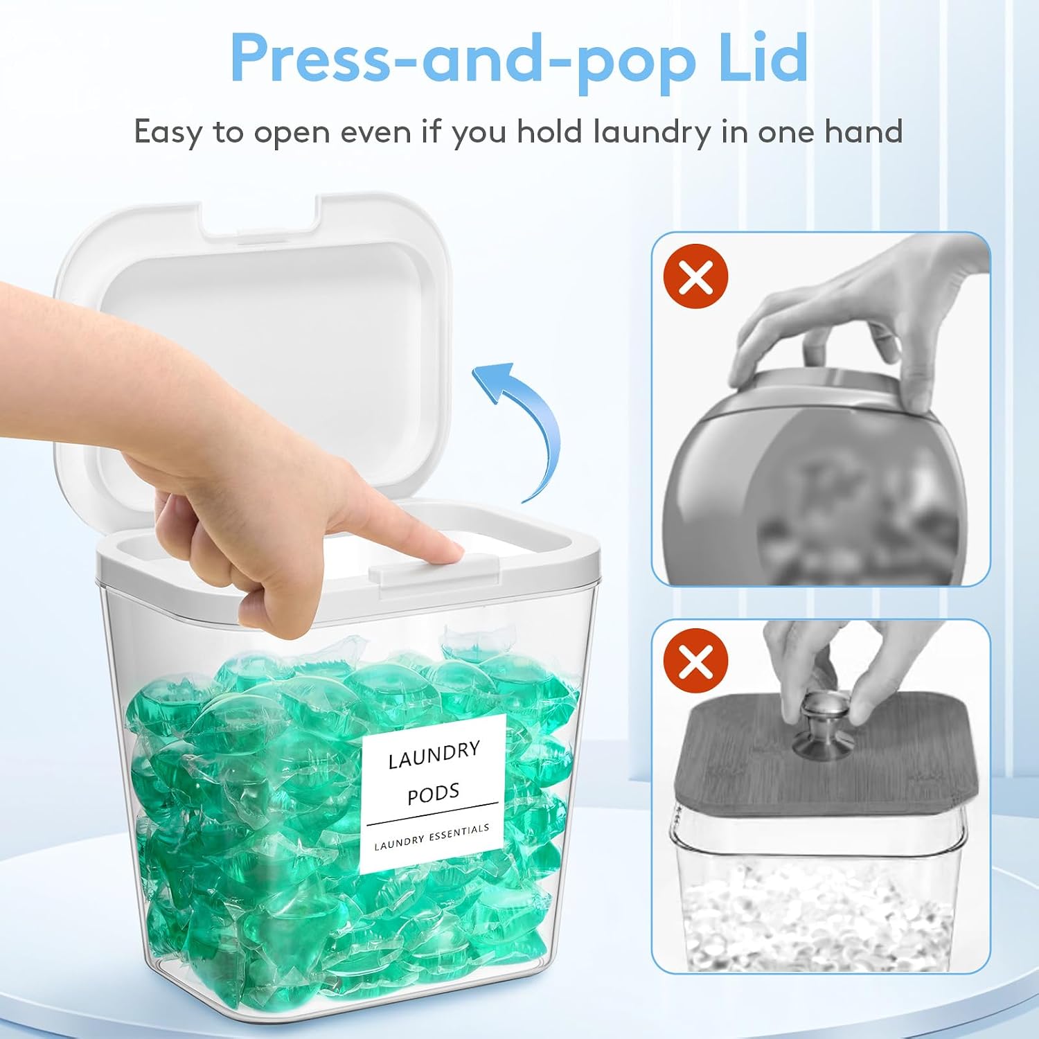 Detalle de Lifewit Wäsche Pods Behälter 2700 ml (2er-Set) mit Druckverschluss, Etiketten & Messlöffel