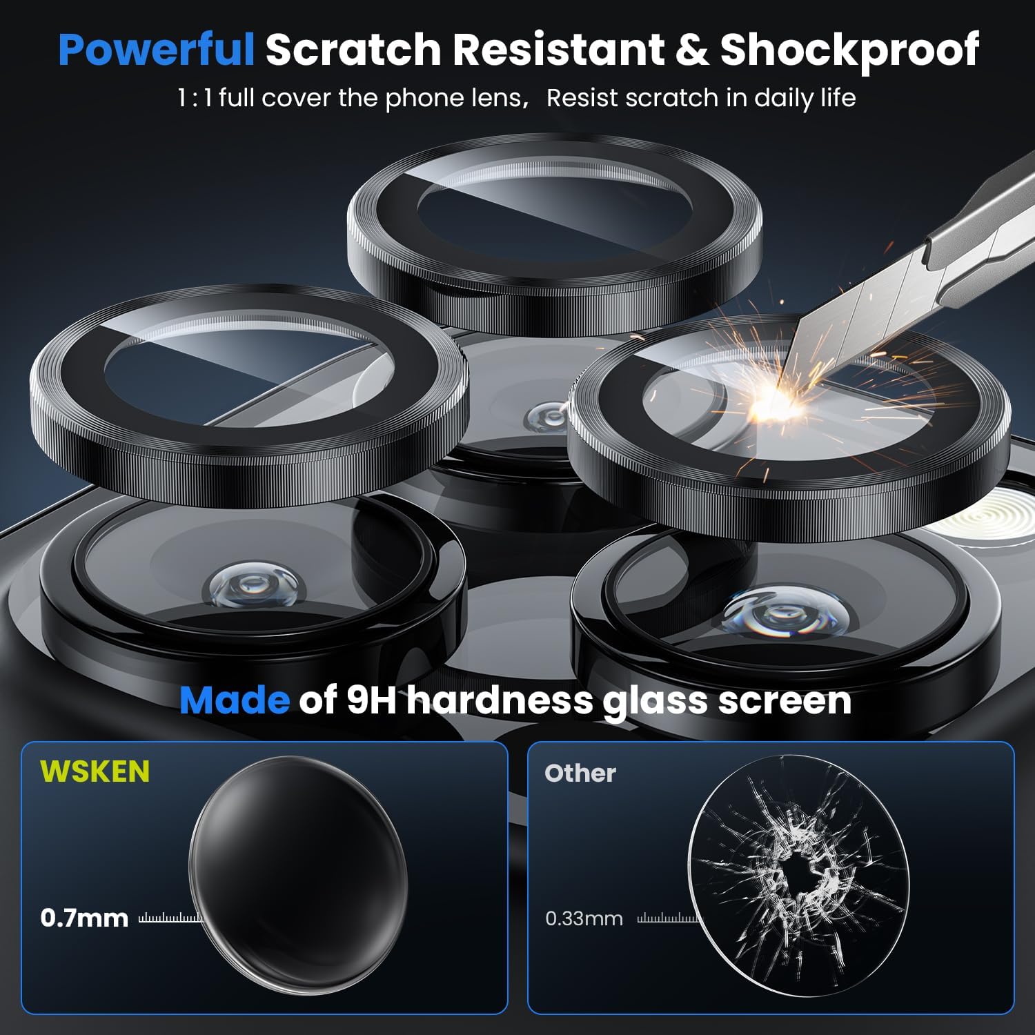 Thumbnail 2 de WSKEN for iPhone 16 Pro / 16 Pro Max Camera Lens Protector (9H tempered glass, black titanium metal ring)
