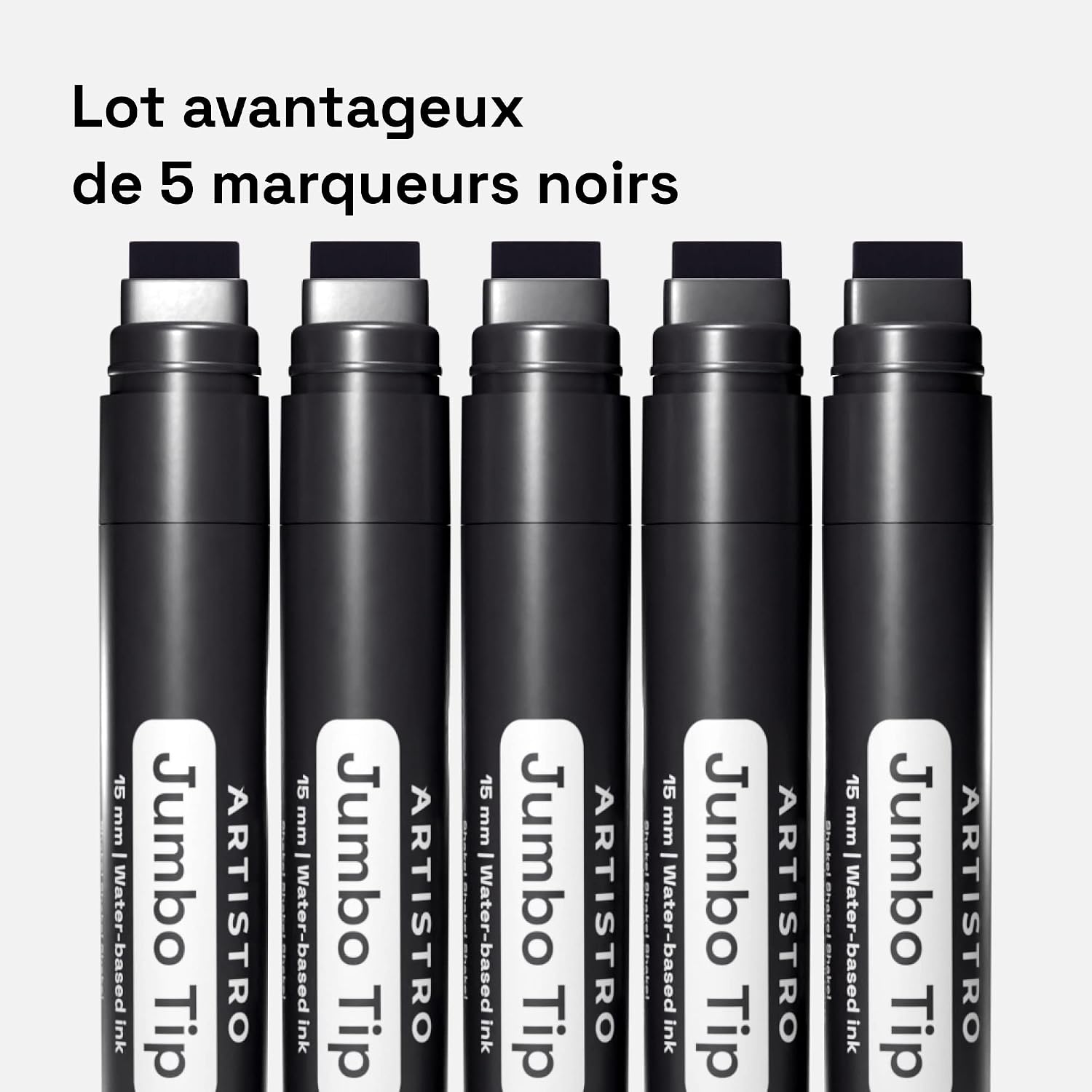 Detalle 2 de Artistro Jumbo Marqueurs — 5 marqueurs noirs jumbo à pointe 15 mm pour surfaces variées