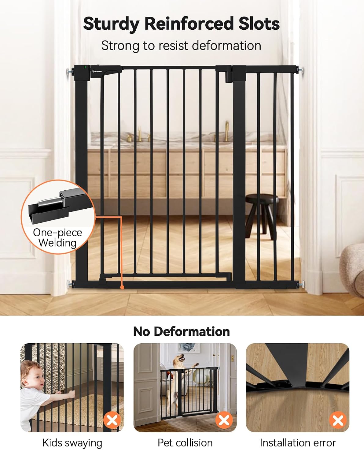 Detalle de COMOMY Türschutzgitter Extra Hoch (91,5 cm) für Öffnungen 75–103 cm, zum Klemmen ohne Bohren – Schwarz