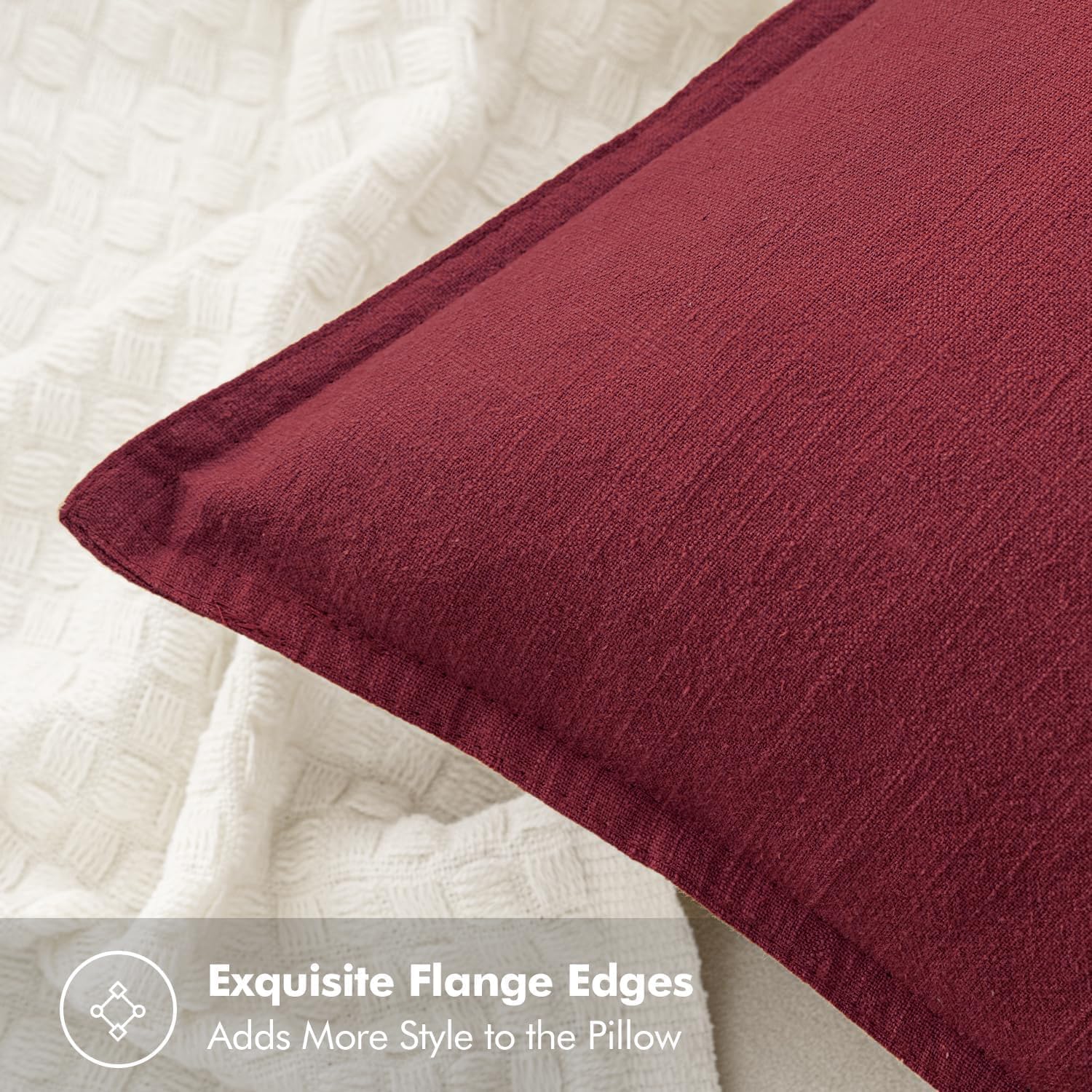 Detalle 2 de MIULEE Decorative Linen Pillow Covers, 24 x 24-Inch Burgundy, Set of 2