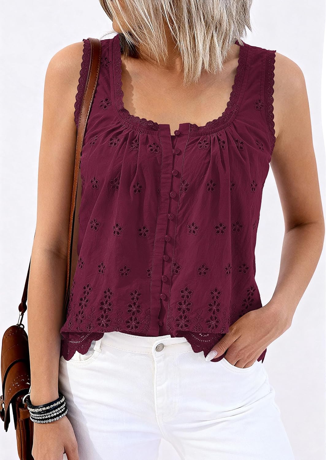 Thumbnail 6 de PrettyGarden Women's Eyelet Button-Down Tank Top (Summer 2026)