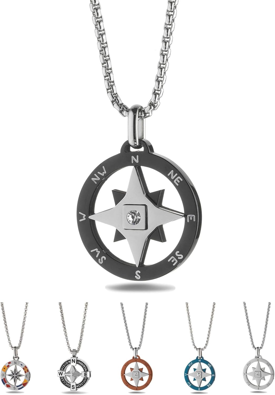 Detalle de Collier Roses des Vents en Acier Inoxydable pour Homme par inSCINTILLE – Longueur 48–53 cm