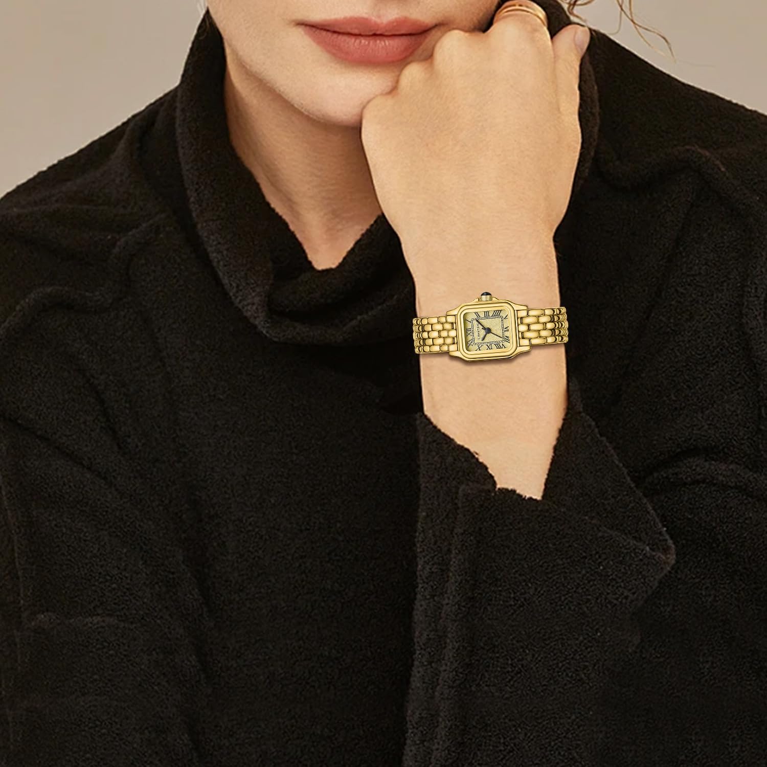 Detalle 2 de CHEETAH Damen-Armbanduhr: Vintage-Quarz mit rechteckigem Gehäuse und römischem Zifferblatt