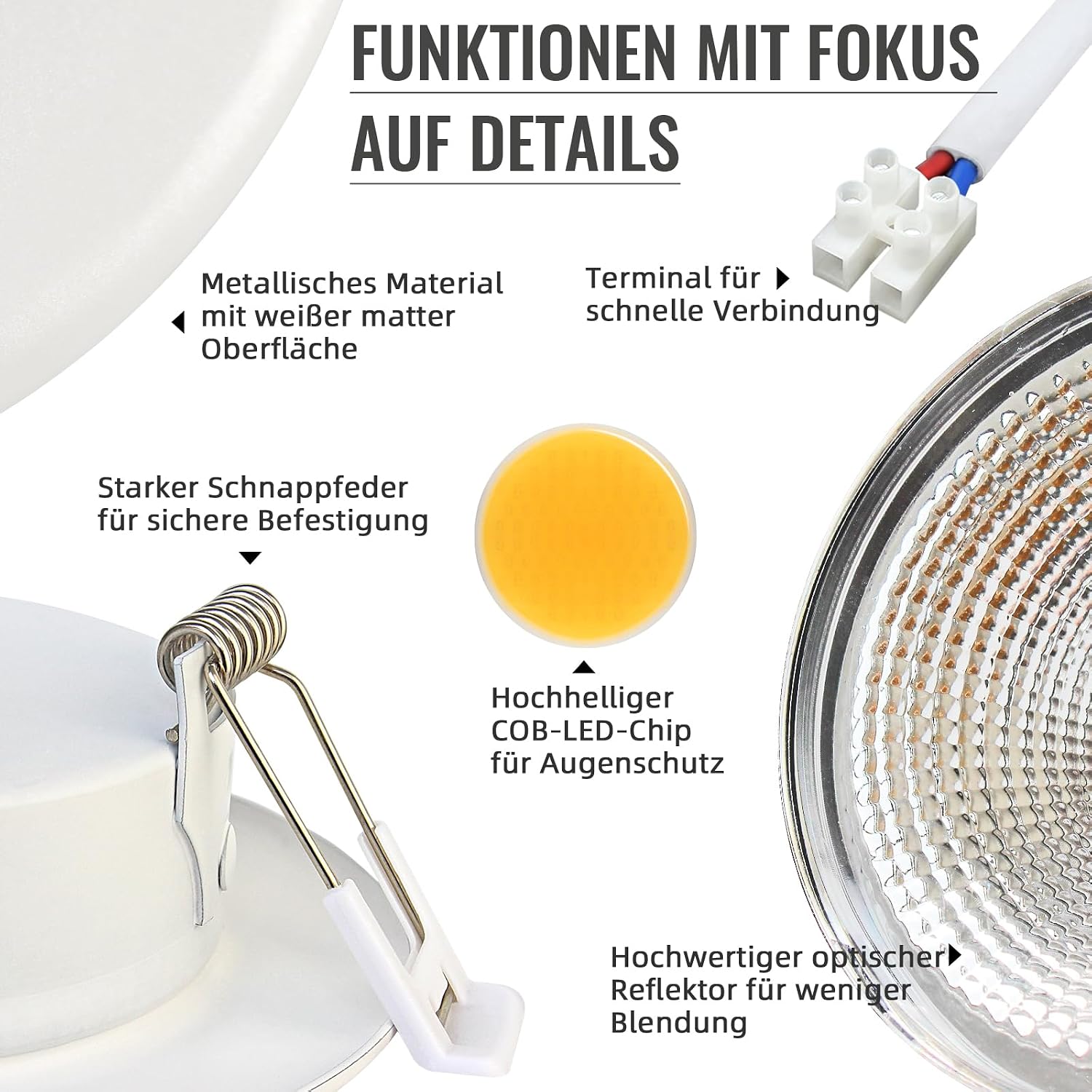 Detalle 2 de Wondlumi 6er LED Einbaustrahle 10W