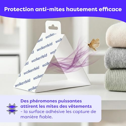 Detalle de Wolkenfeld Anti Mites Textiles pour Armoire et Vêtements avec Phéromone – 8 Pièges Adhésifs, Laine et Cachemire Protégés