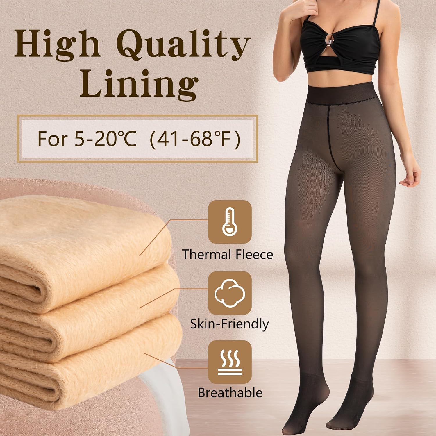 Detalle 2 de HONGTEYA Fleece Lined Thermal Leggings 1 Pair
