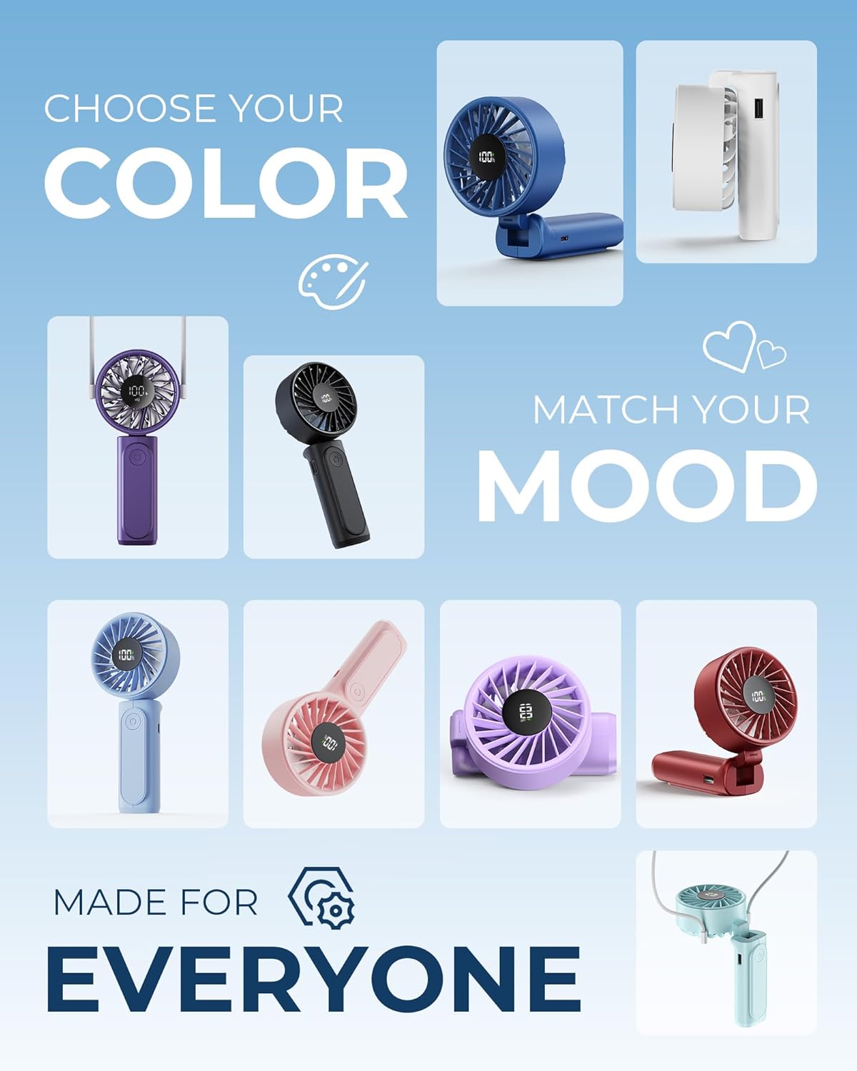 Thumbnail 5 de Peiyuu Handheld Fan: Portable 4000mAh, 6-Speed, 180° Foldable Mini Fan for Home, Office, Travel