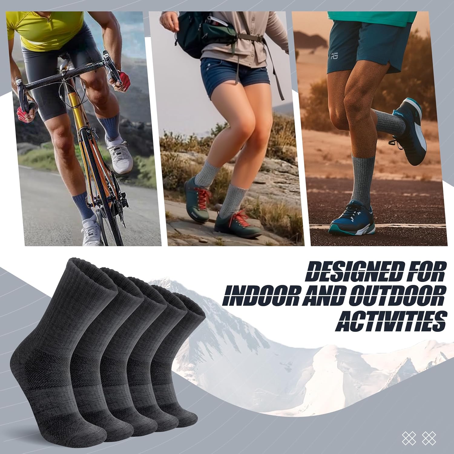 Detalle 1 de ANTSANG Merino Wool Hiking Socks, 5 Pairs with Cushioning & Mesh Ventilation