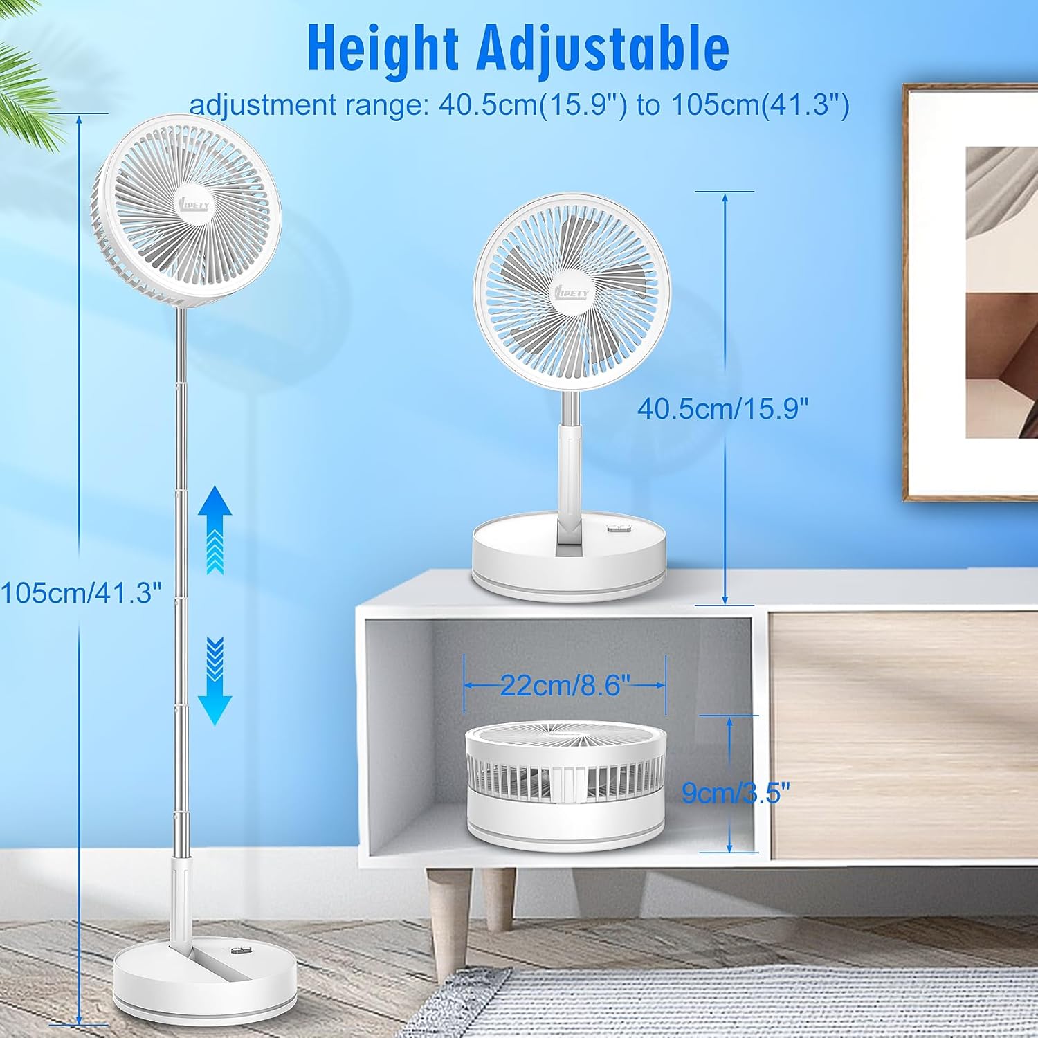 Thumbnail 4 de Portable Foldable Oscillating Fan – 8.6", 8000mAh, USB-C Rechargeable with Remote