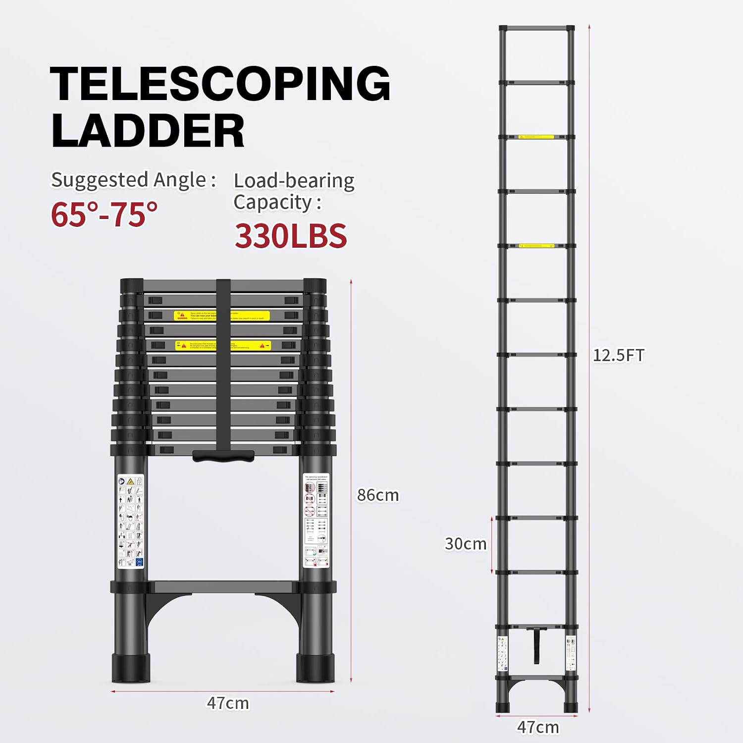 Detalle de POONO SZ-12.5FT Telescoping Aluminum Ladder, 330 lb Capacity