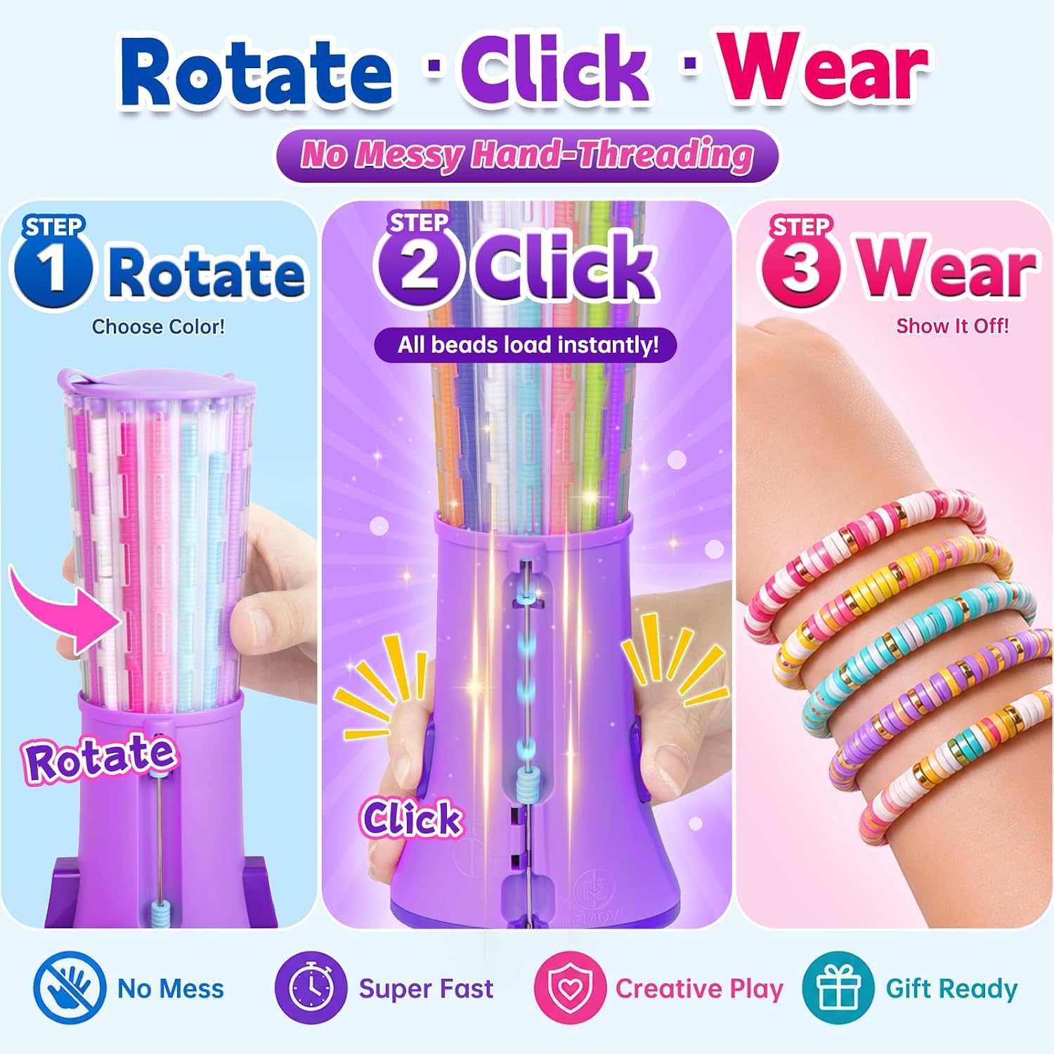 Detalle 2 de Fozcmisw Machine à bracelets enfant — kit créatif 2600+ perles, 16 couleurs, plateau tourneur pour 6–12 ans