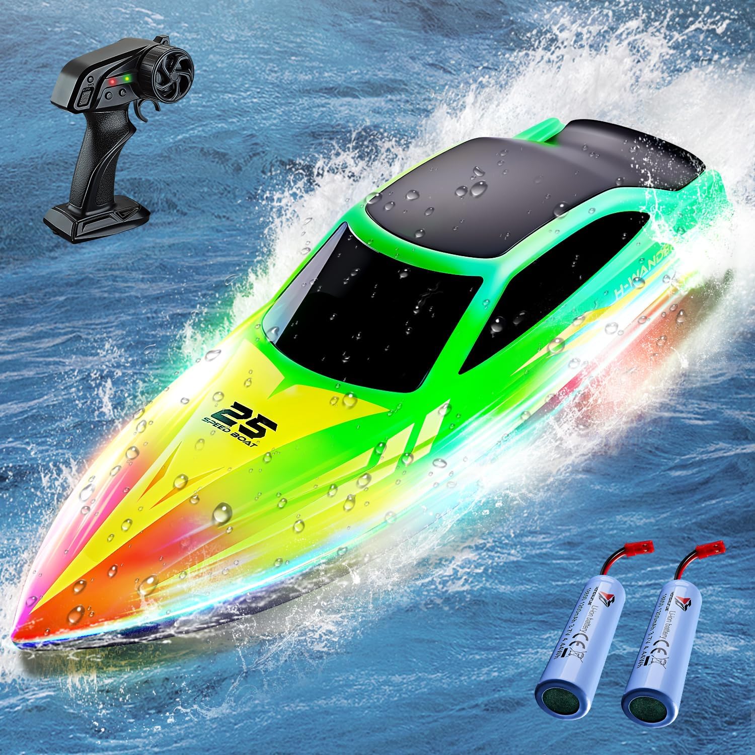 RC Boot Ferngesteuert – 2,4 GHz Speedboot mit 7 LED-Modi, für Kinder ab 3 Jahren