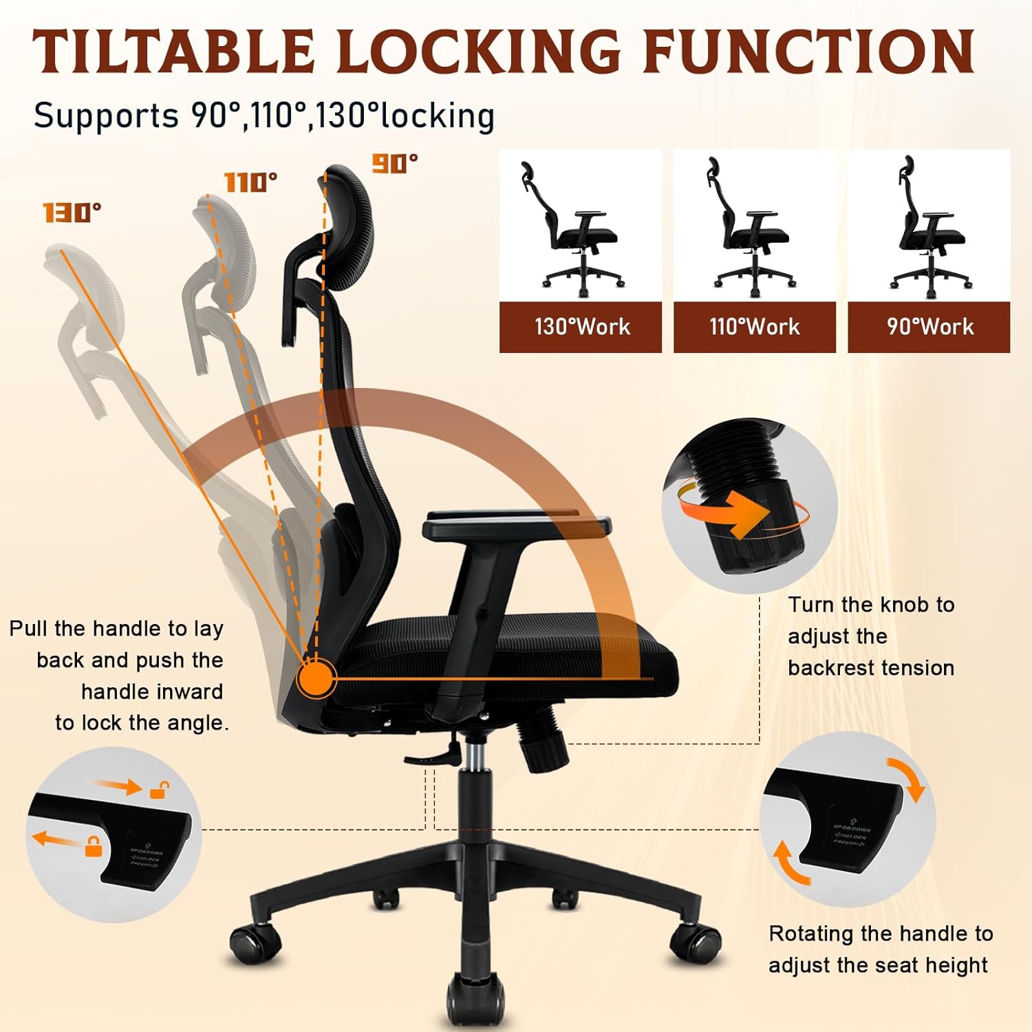 Thumbnail 3 de Milacyee Silla de Oficina Ergonomática con Reposacabezas