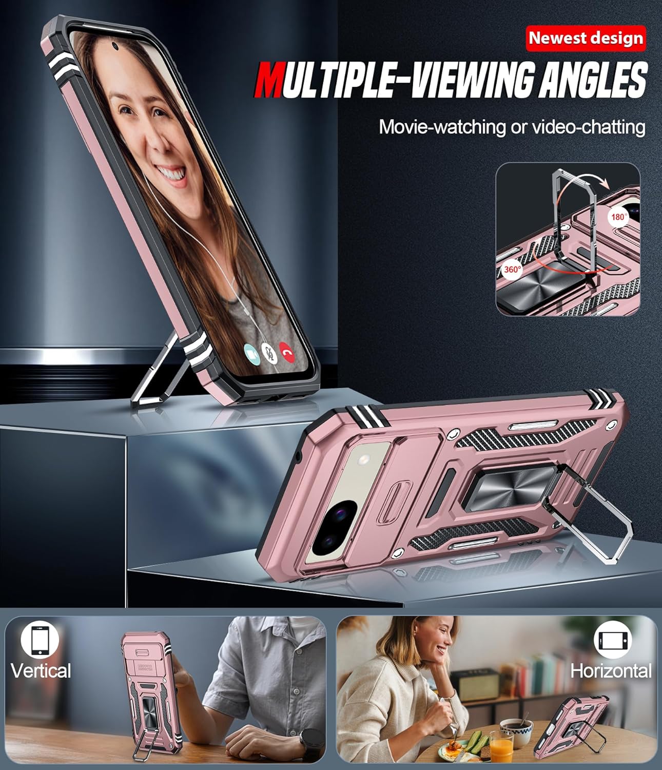 Thumbnail 3 de LeYi for Google Pixel 8a Case with camera lens cover slider and kickstand (Rose Gold)