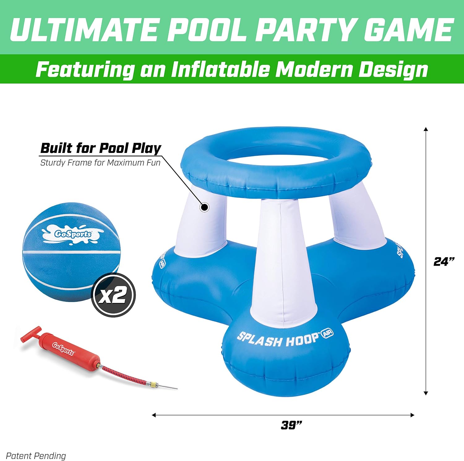 Detalle de GoSports Splash Hoop Air Bleu – Jeu gonflable de basket flottant pour piscine avec panier et ballons