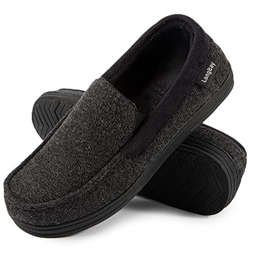 Detalle de LongBay Mens Memory Foam Moccasin Slippers Plush Fleece