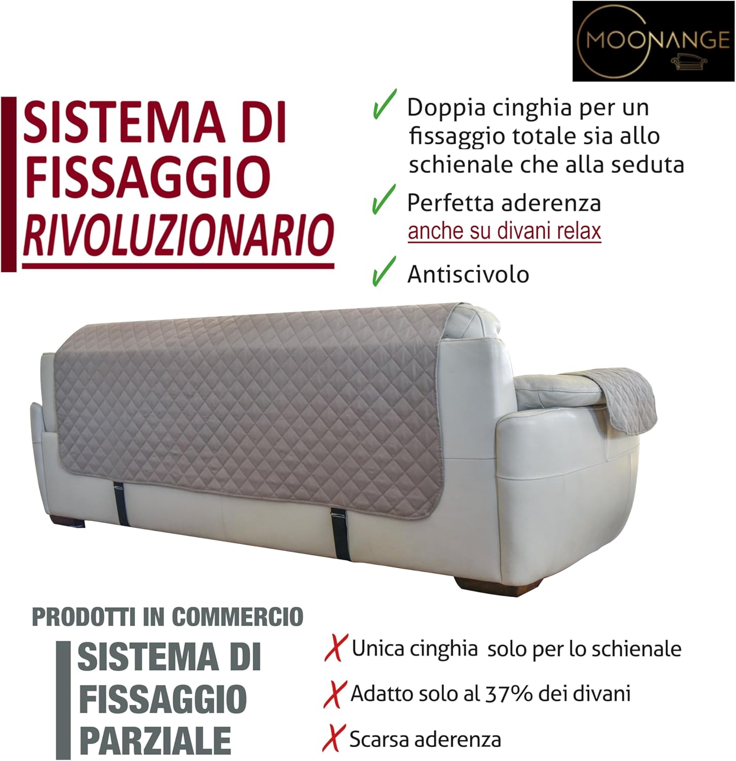 Thumbnail 1 de Moonange Copridivano 3 Posti con Braccioli Seduta 165 cm: impermeabile, reversibile e anti-pelo — Bordeaux
