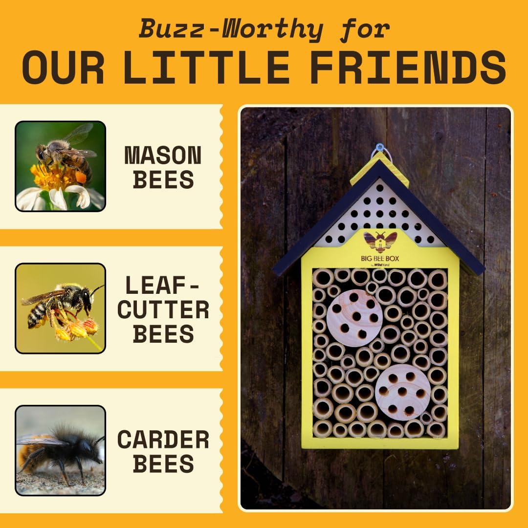 Detalle de WildYard Bee House in legno naturale per api solitarie e impollinatori elettrici