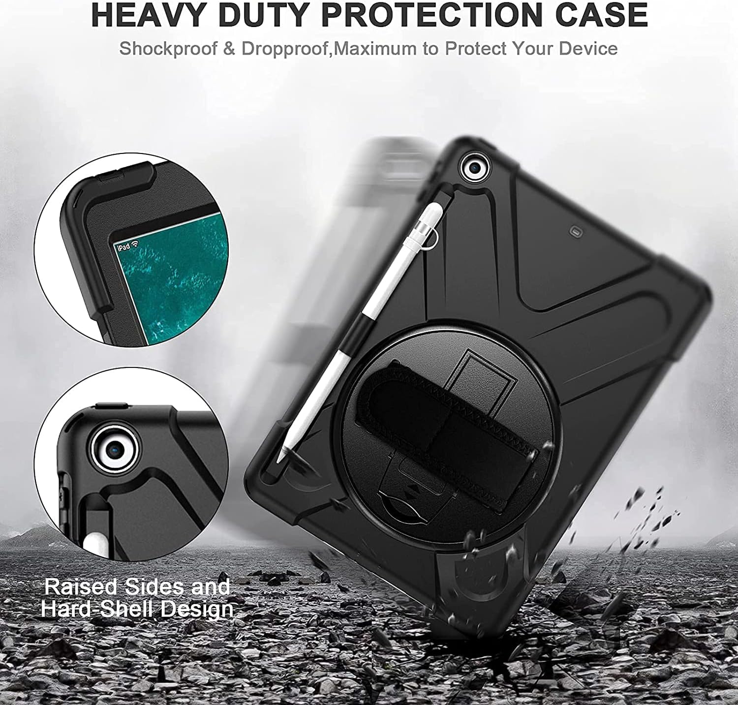 Thumbnail 2 de Gerutek Rugged Case for iPad 6th/5th Gen (9.7 inch, 2017/2018) – Shockproof black with 360 hand strap & stand