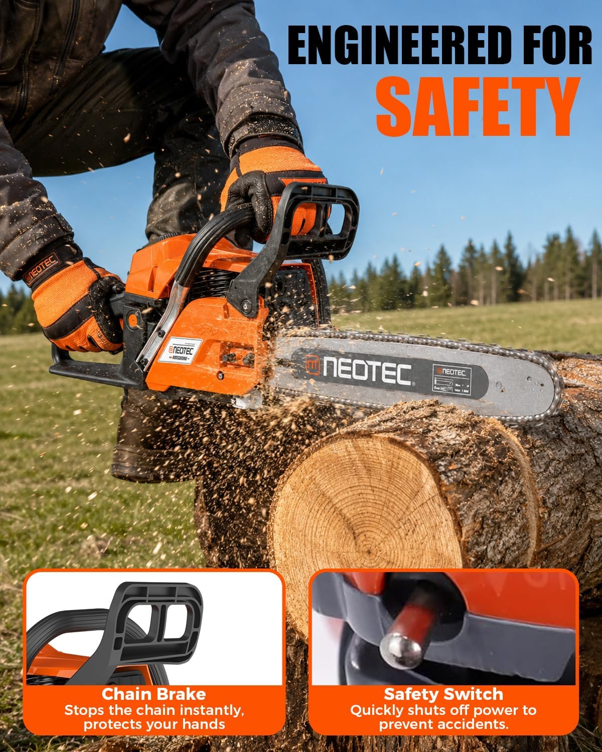 Detalle de NEO-TEC 1D-LTT-NCS6800A-917-1 68CC Gas Chainsaw with 22- and 24-Inch Bars