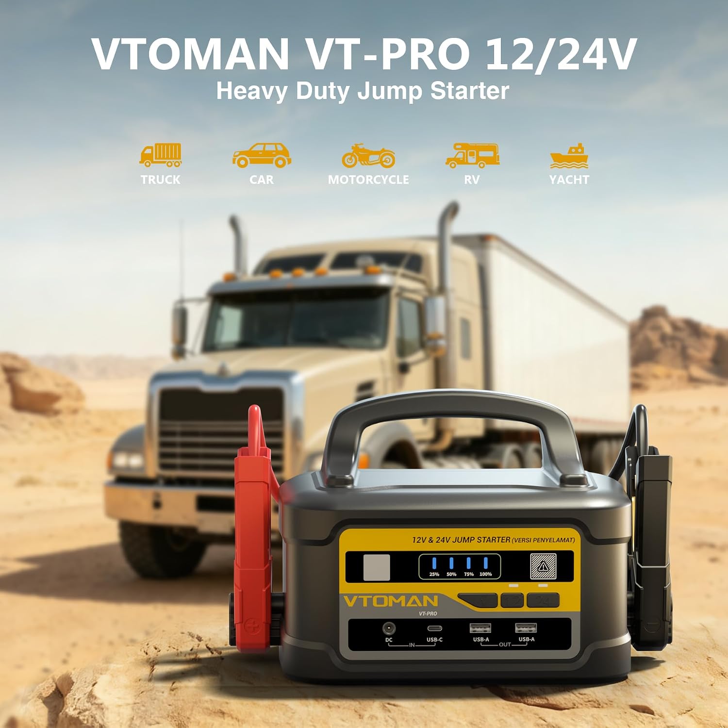 Detalle 2 de VTOMAN VT-PRO 10000A Jump Starter Power Pack (12V/24V) with 58800mAh Capacity