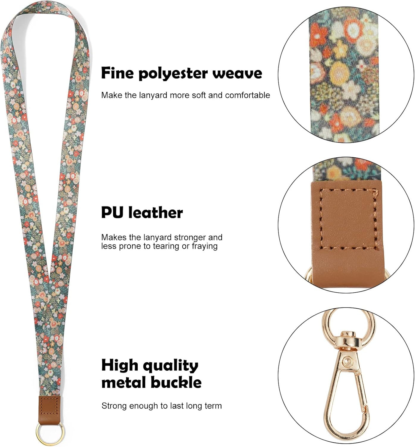 Detalle de Vicloon Schlüsselband mit ID-Badge-Halter, 2 Zubehörteilen und beidseitigem Druck (Blumen)