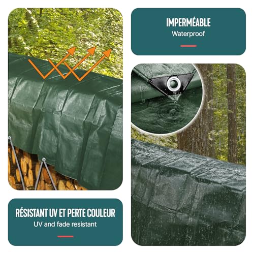 Thumbnail 3 de VOUNOT Bâche de Protection en Polyéthylène 240 g/m², 4x6 m – Vert/Argent, Imperméable et Ultrarésistante