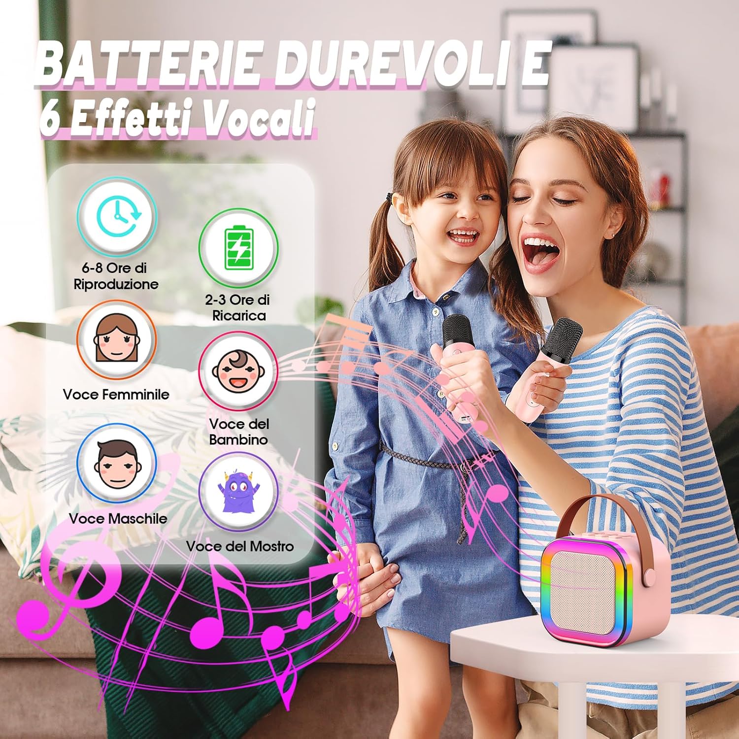 Detalle de Dislocati Regalo Bambina 3-12 Anni – Microfono Karaoke Bluetooth Portatile