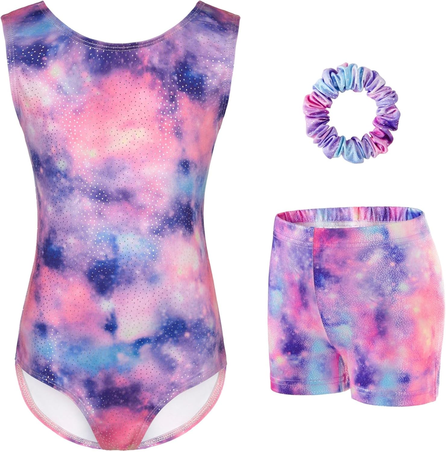 Thumbnail 6 de Girls’ three-piece gymnastics leotard set with sparkling gradient design (leotard, shorts & hairband)
