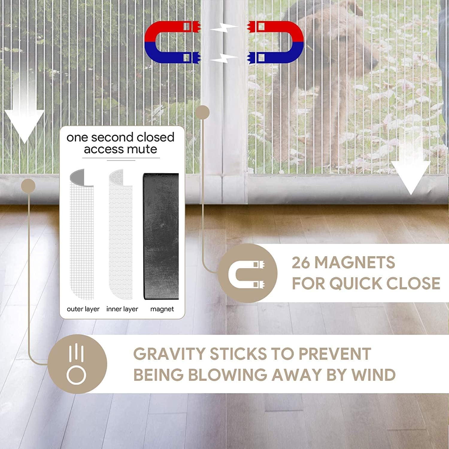 Thumbnail 1 de EGNBU Magnetic Fly Screen Door (90x210cm) – anti-mosquito magnetic fly curtain with automatic snap shut