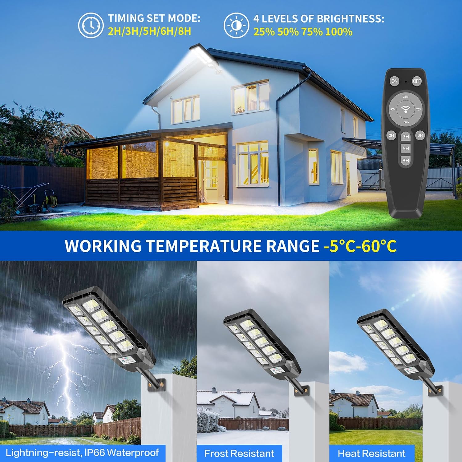 Detalle de Adewalk Lampione Solare LED da Esterno con Telecomando: 330 LED, 7000 mAh, IP66, 3 Modalità, Sensor di Movimento