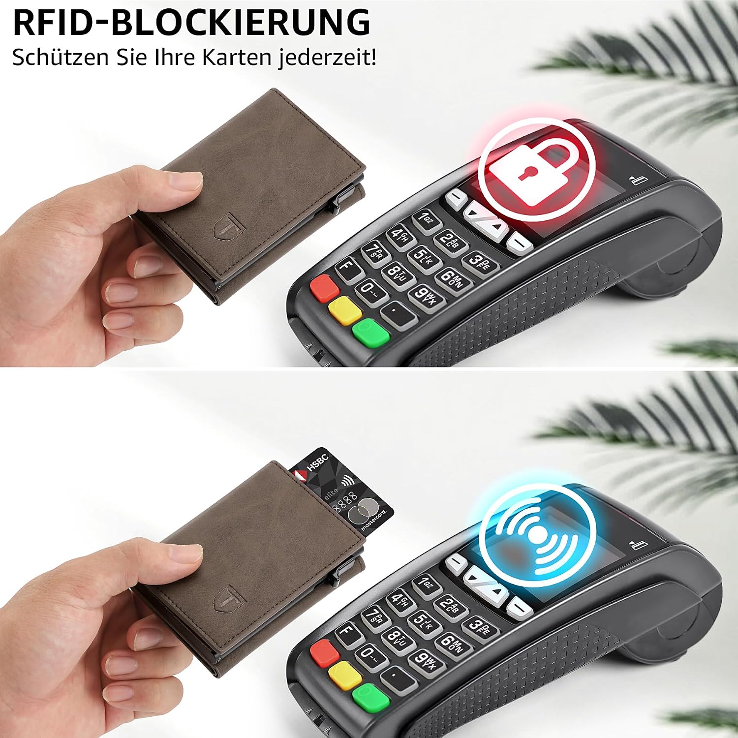 Detalle de Tomylv Geldbörse Herren – Slim Wallet RFID Schutz aus Leder, Braun