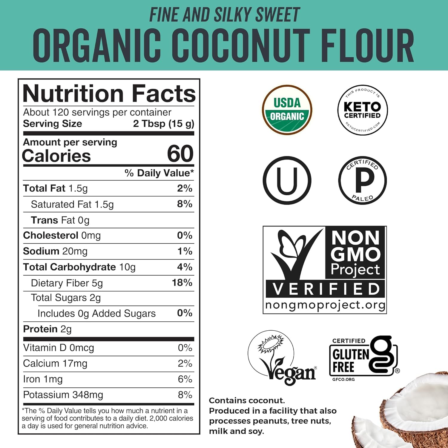 Detalle 2 de Viva Naturals TRTJUNEBEAUTY60763 Organic Coconut Flour, 4 lbs, Gluten-Free
