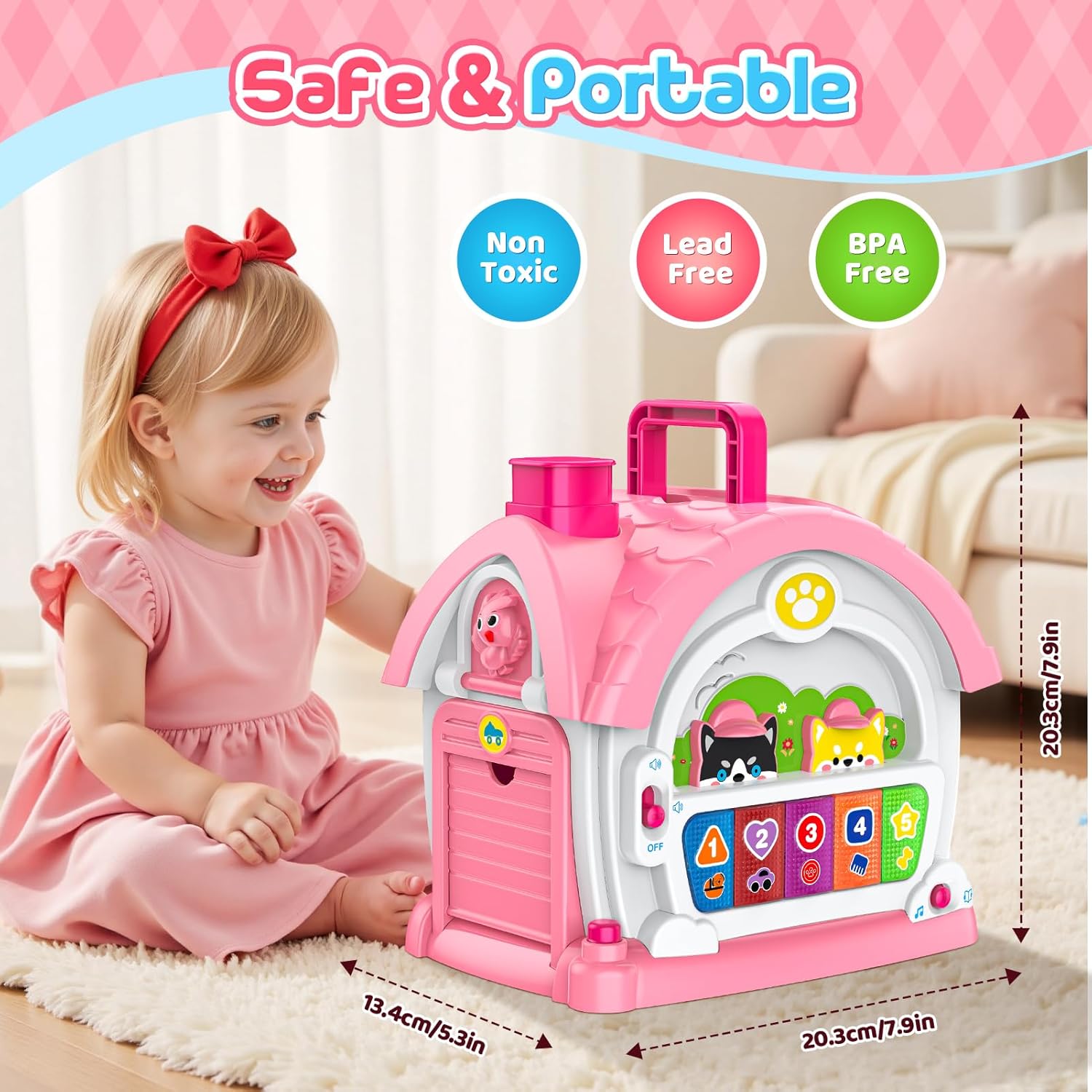 Thumbnail 5 de 6-in-1 Montessori activity house toy for 1–2 year old girls (music, lights, sound & car play)