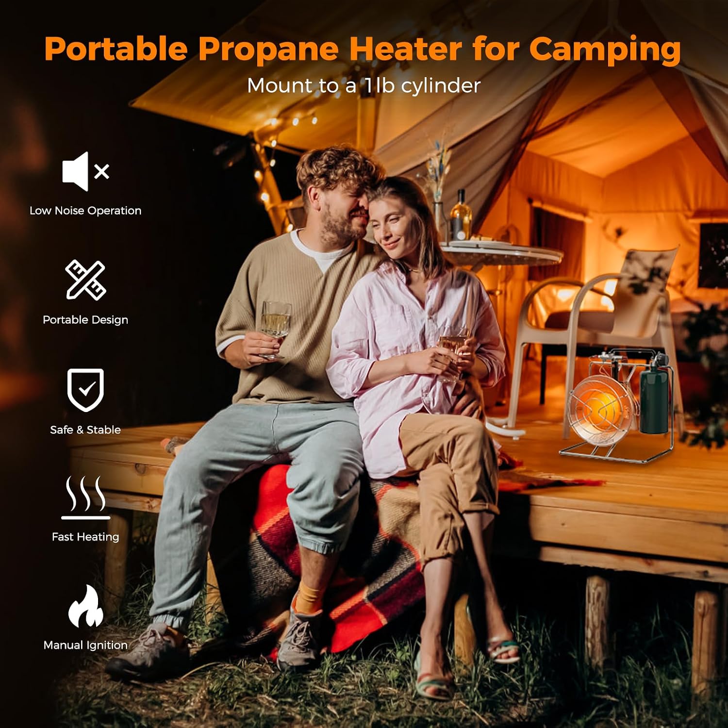Detalle de CAMPLUX THW01S Propane Tank-Top Heater, 10,000–15,000 BTU, Steel