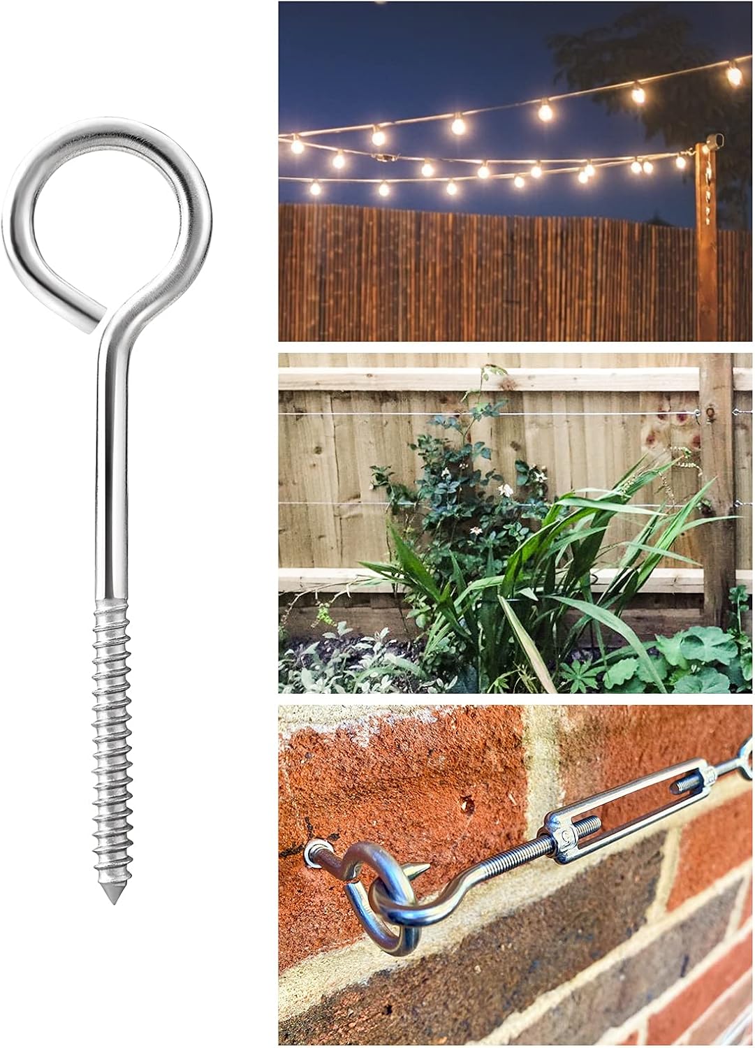 Detalle de TooTaci Eye Bolts M5/100mm Long Stainless Steel Screw-in Hooks (20 Pieces)