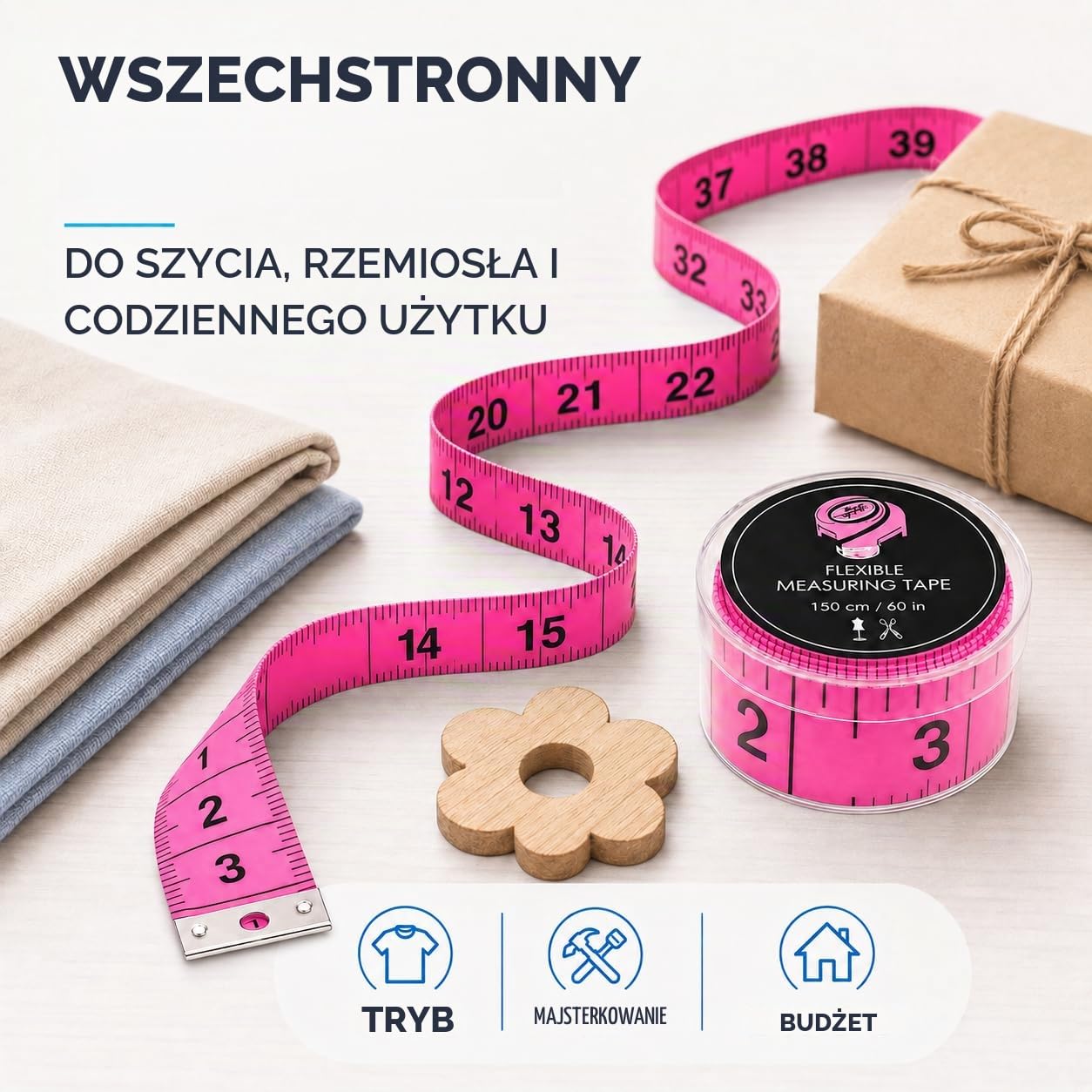 Detalle 2 de TK Gruppe Timo Klingler 150 cm pink – taśma krawiecka 2 w 1, cm i cale