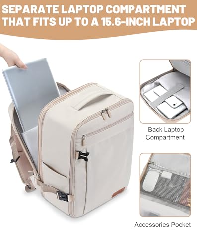 Detalle 2 de MOCOCITO Mochila de Cabina 40x30x20 cm (30L) Beige – Impermeable, Expandible y con Trolley para Viaje