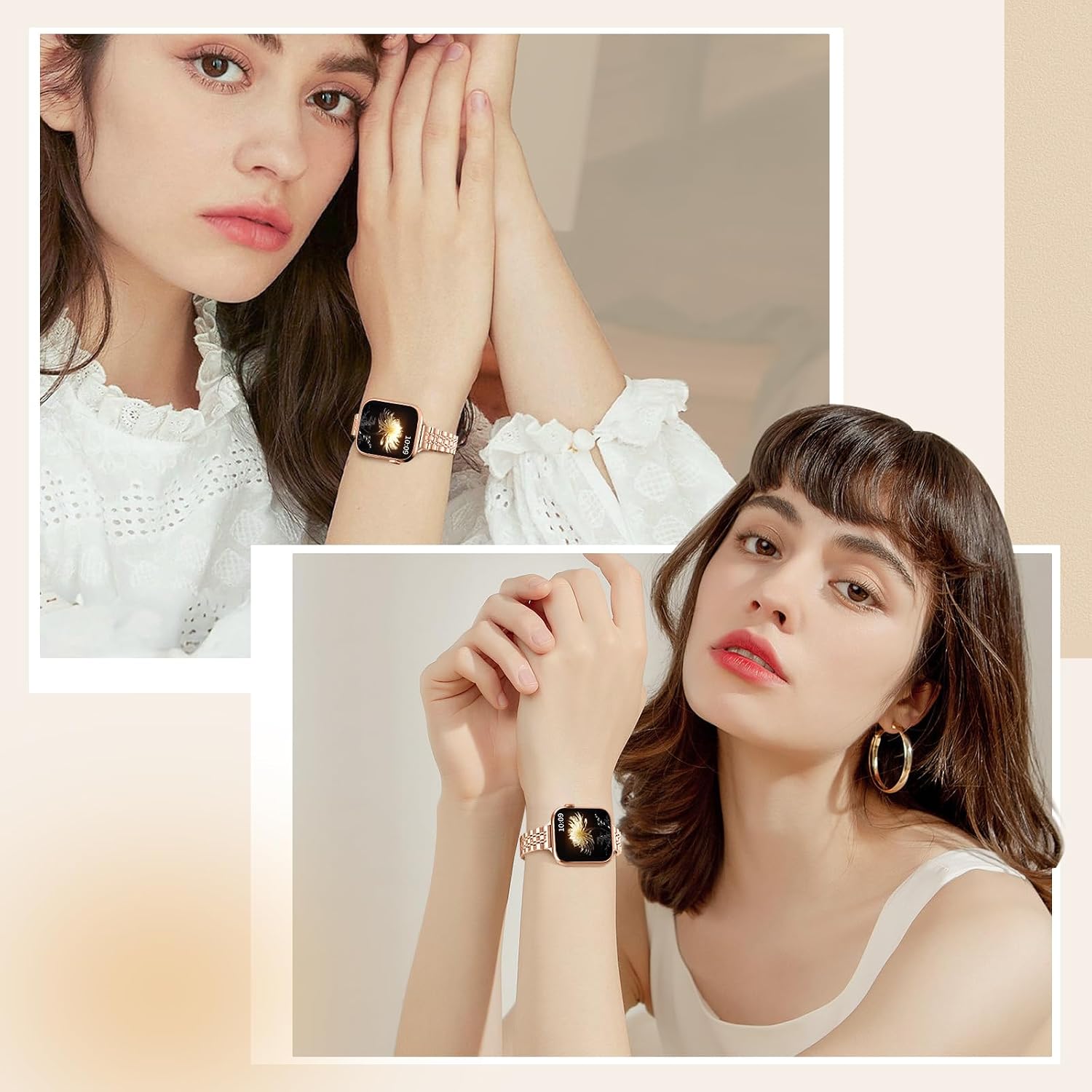 Detalle 2 de TiMOVO Metal Strap for Apple Watch – 46mm/49mm and 42–45mm, Rose Gold, Dressy Band for Women