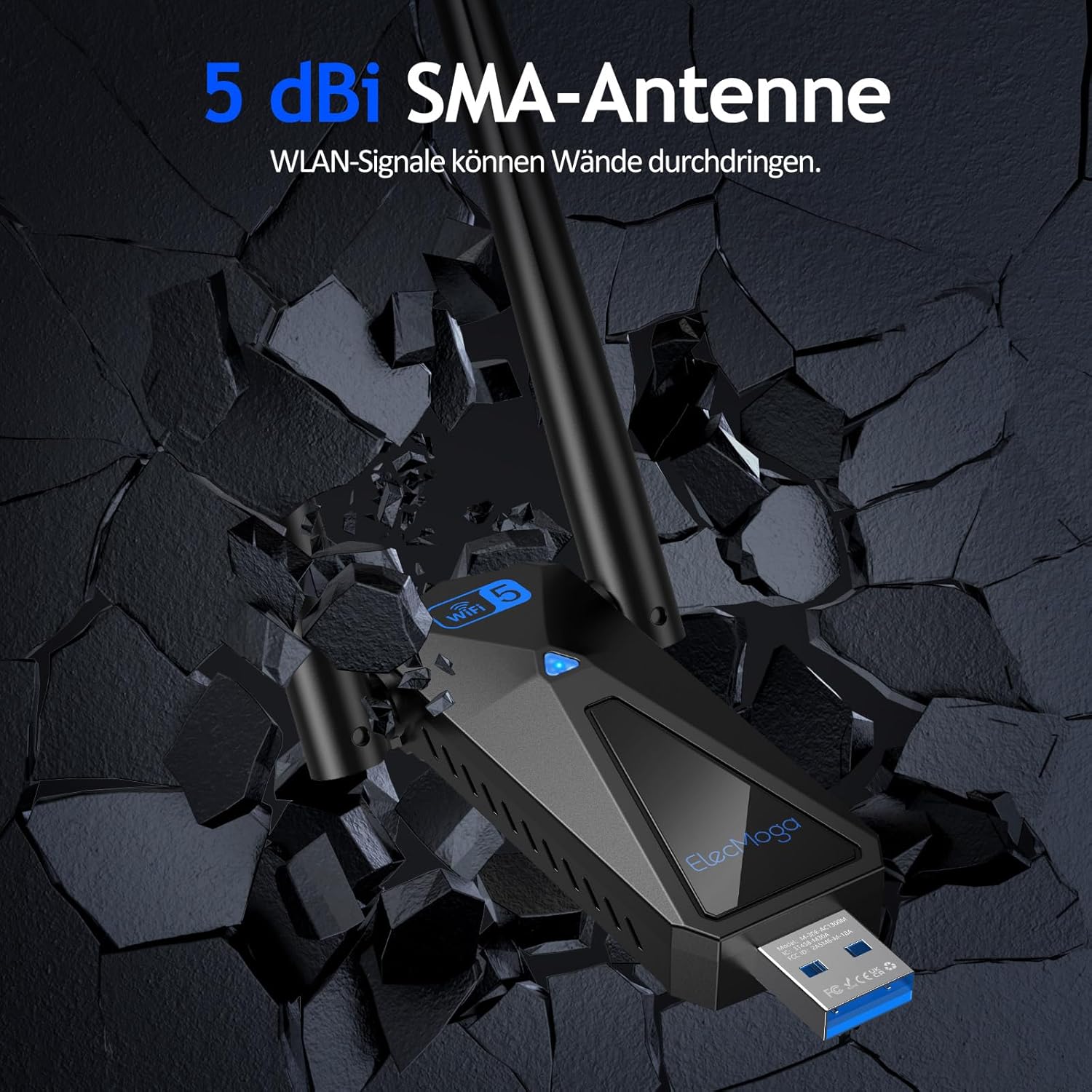 Detalle de ElecMoga WLAN Stick 1300Mbps USB Stick