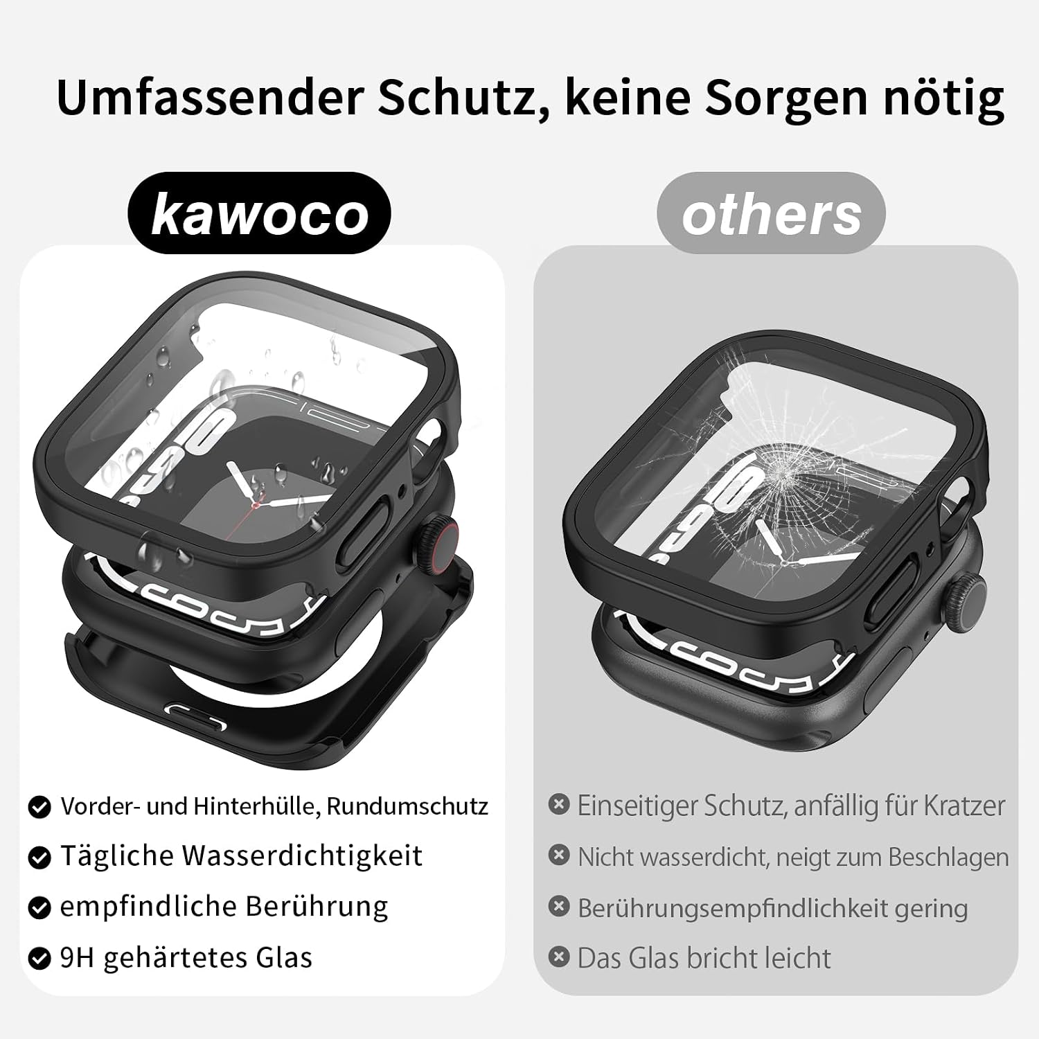 Thumbnail 2 de Kawoco 2-in-1 wasserdichte Hülle mit gehärteter Glas-Schutzfolie für Apple Watch Series 10 (42 mm) – blau