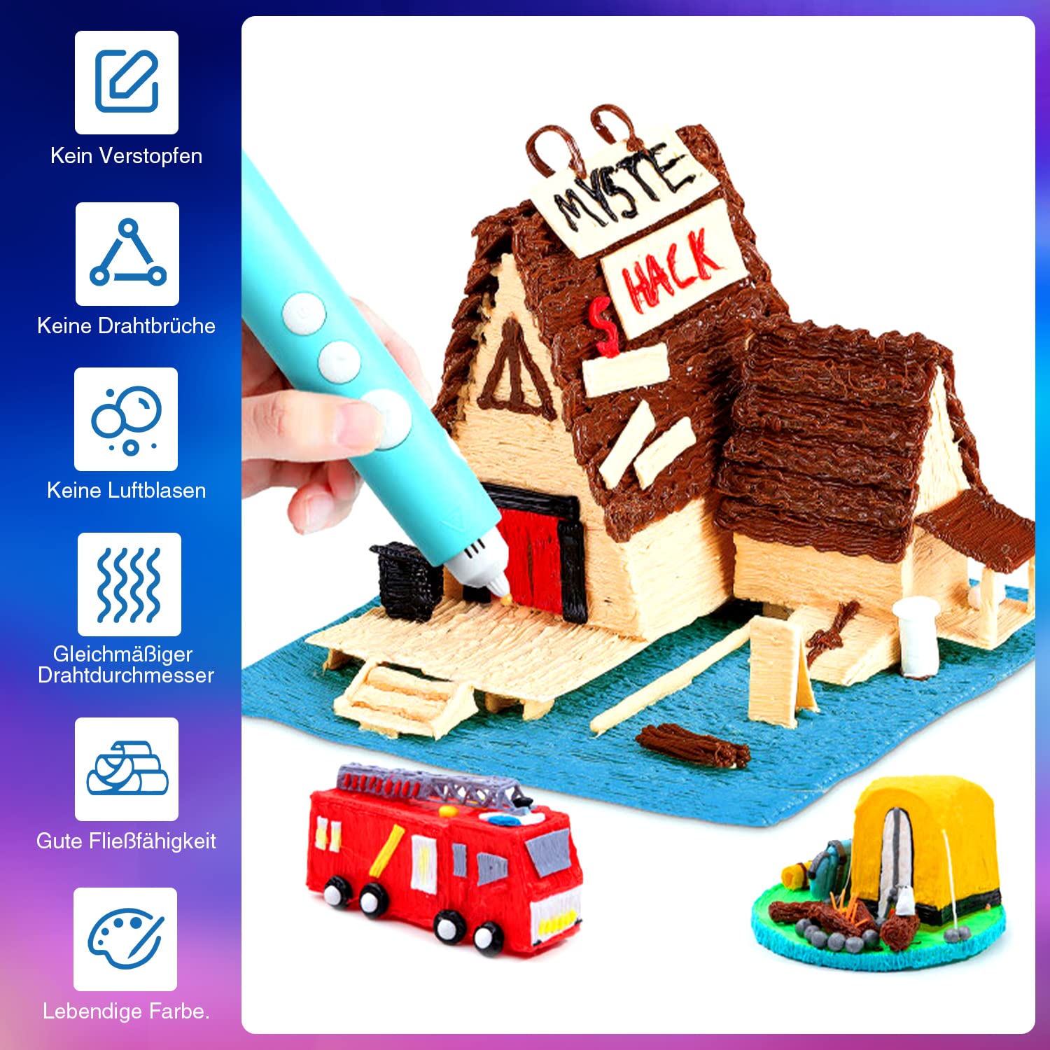 Detalle de ANCHARA 3D Stift Filament PCL – 20 Farben, 10 m pro Spule, 1,75 mm