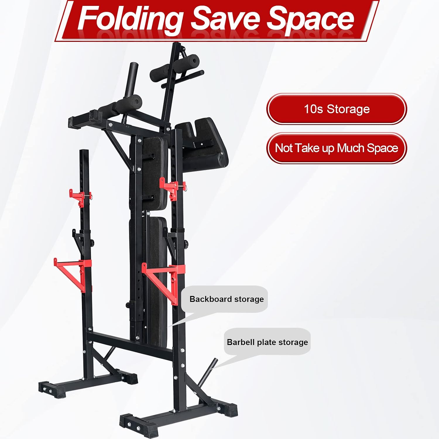 Thumbnail 4 de Bongkim Adjustable Weight Bench with Squat Rack, Foldable 12-Height Rack