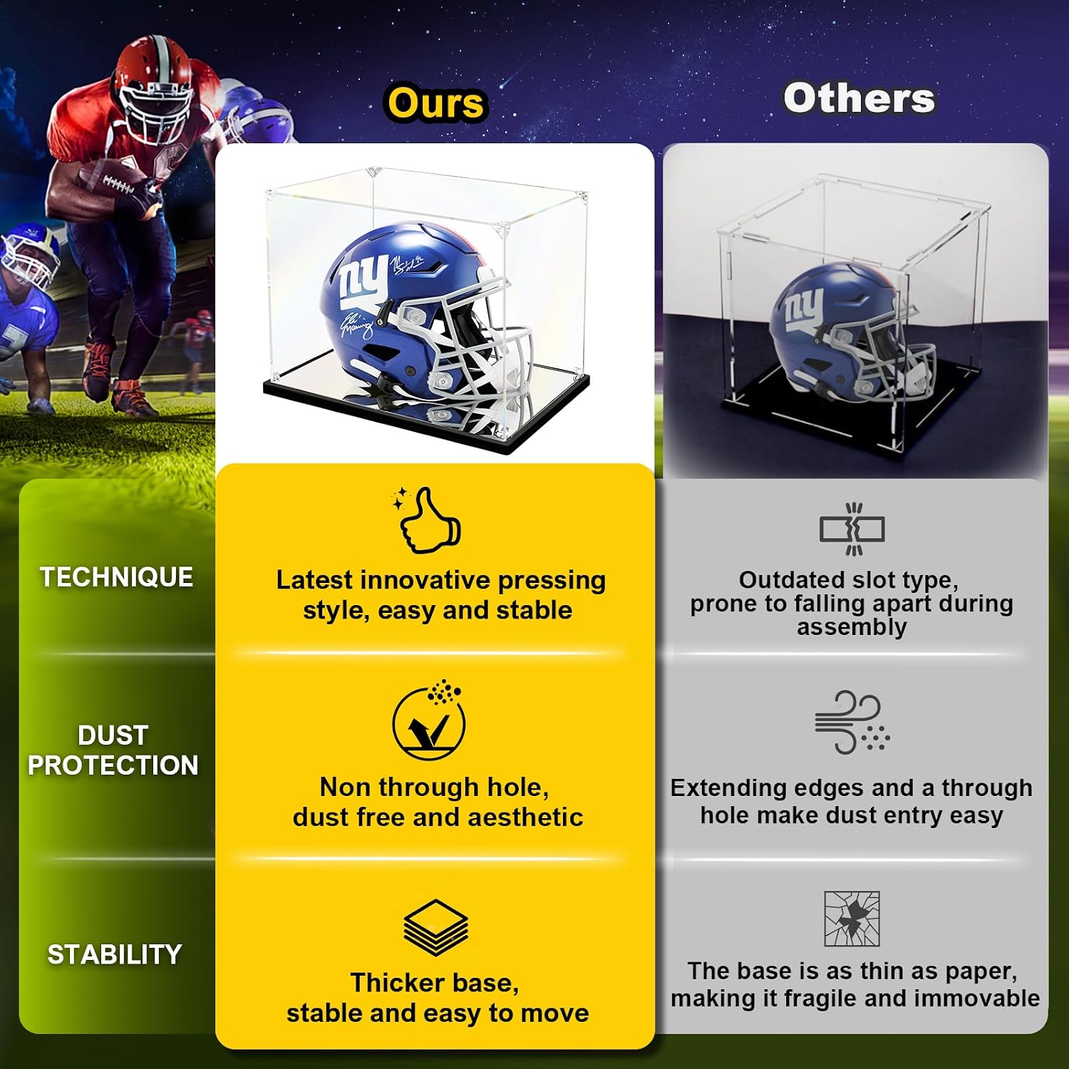 Thumbnail 1 de KOLIPI Mini Football Helmet Display Case Mirror Base