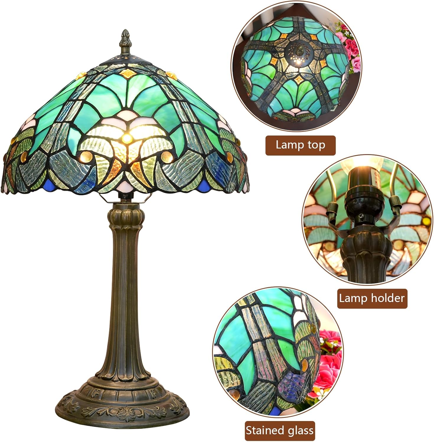Thumbnail 2 de Blivuself Tiffany Lamp Green Liaison Style Stained Glass Table Lamp