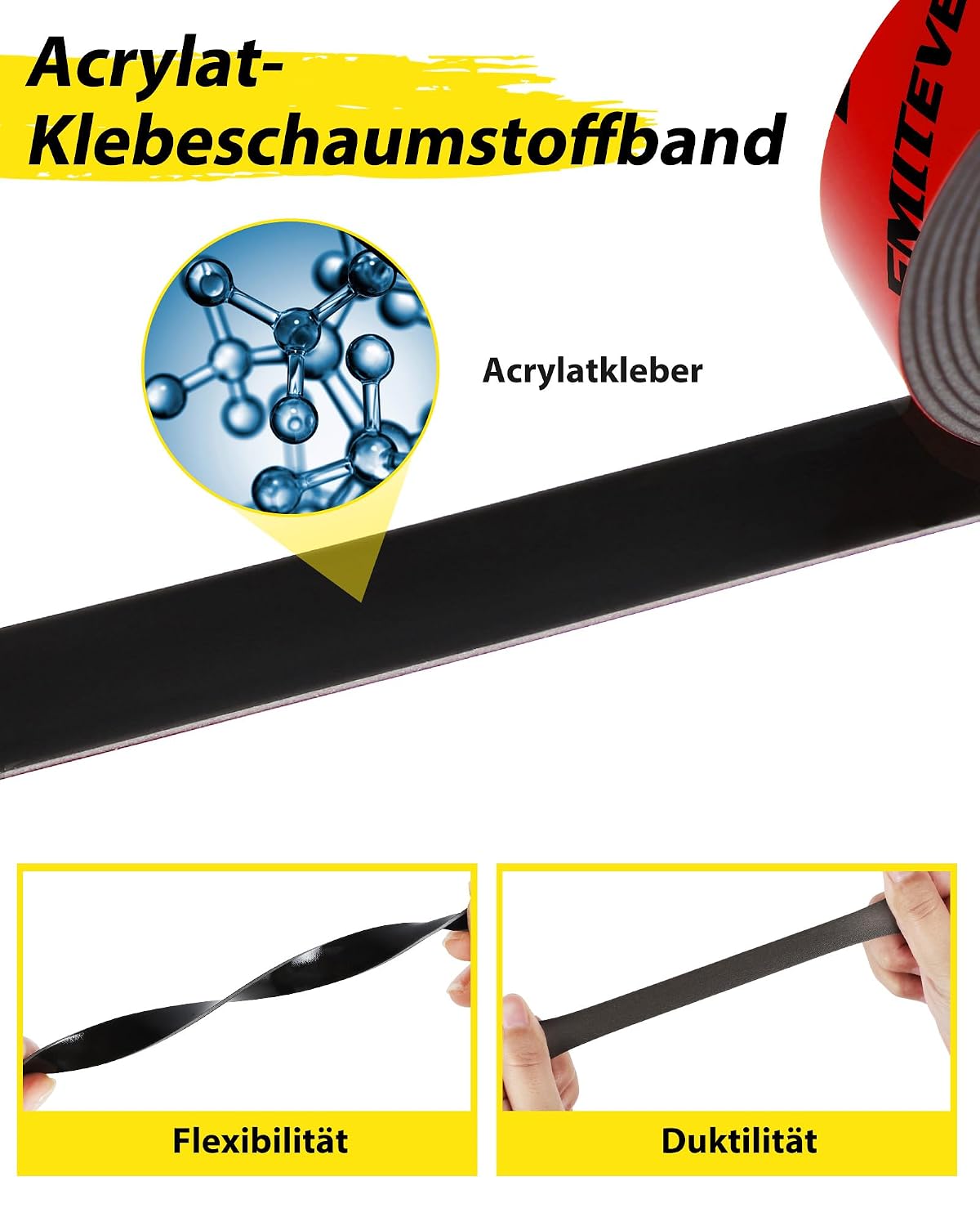 Thumbnail 1 de Emitever Doppelseitiges Klebeband – 10 m x 12 mm, Extra Stark & Wasserdicht